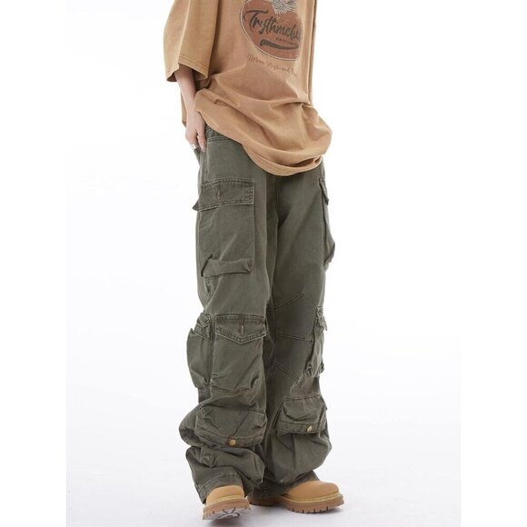 Fairy Grunge Vibes: Women's Army Green Baggy Cargo Pants for Effortless Style - Picture 3 of 5